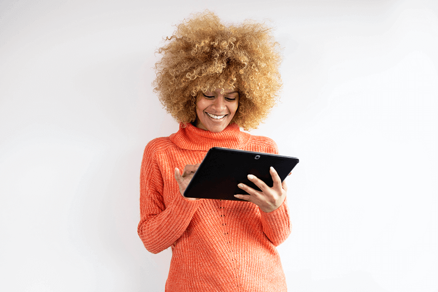 Woman looking at an ipad