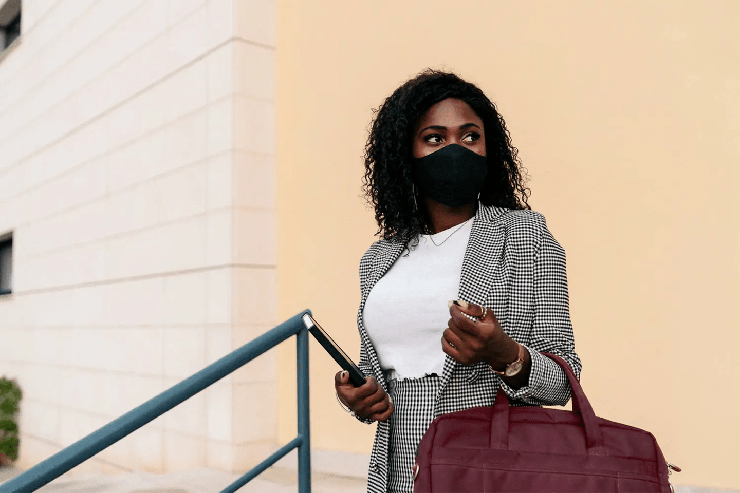 Woman wearing mask outside